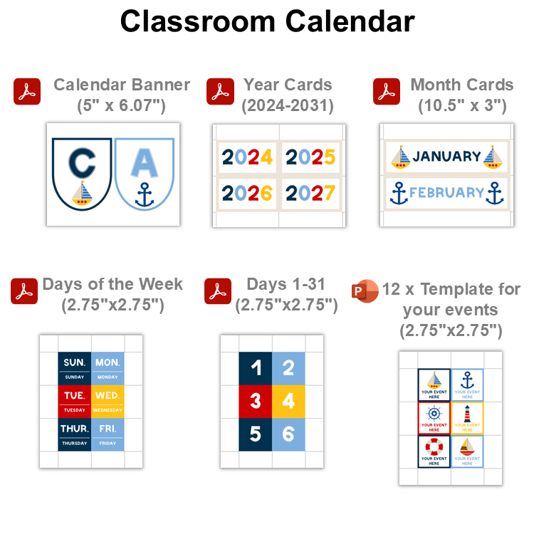 Classroom Calendar - Nautical | Editable