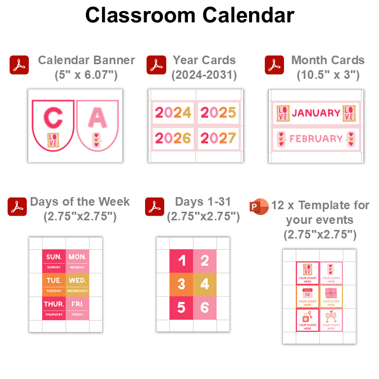 Classroom Calendar - Pink Valentine | Editable