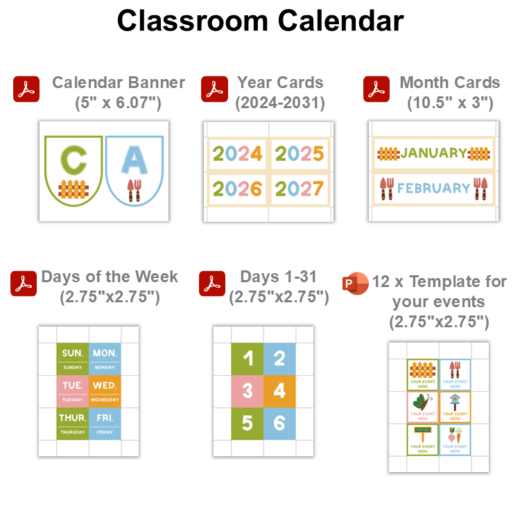 Classroom Calendar - Spring Garden | Editable