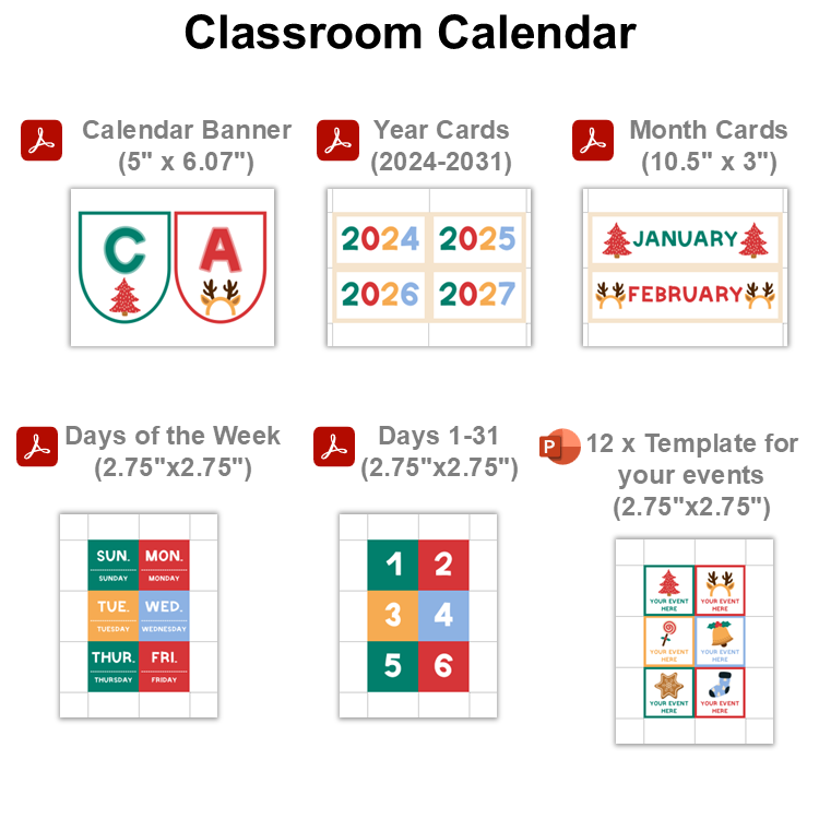 Classroom Calendar - Bright Christmas | Editable