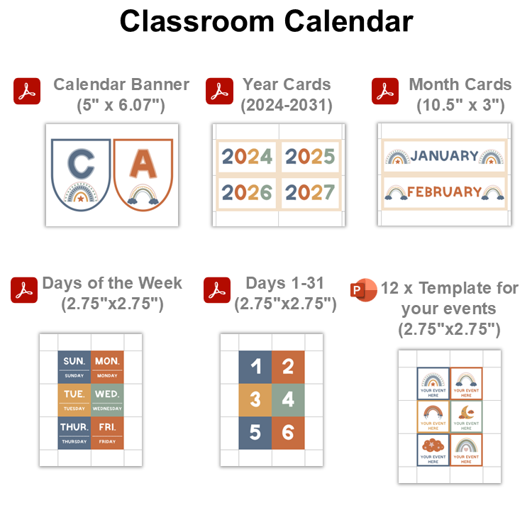 Classroom Calendar - Neutral Rainbow | Editable