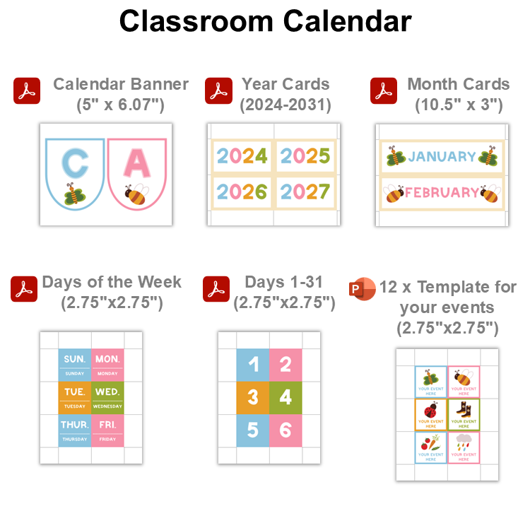 Classroom Calendar - Colorful Spring | Editable