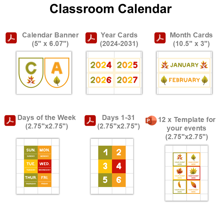 Classroom Calendar - Autumn Leaves | Editable