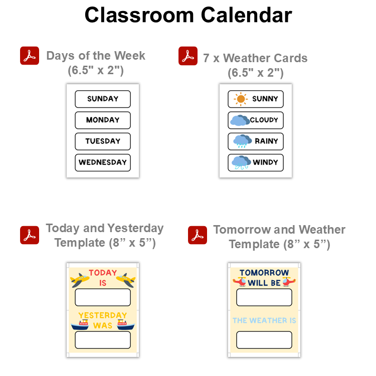 Classroom Calendar - Cute Transportation | Editable
