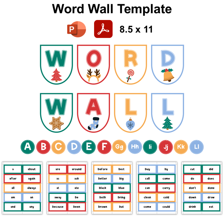 Word Wall Template - Bright Christmas | Editable