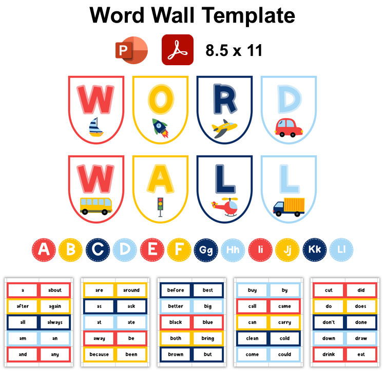 Word Wall Template - Cute Transportation | Editable