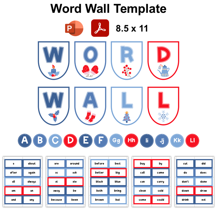 Word Wall Template - Blue Winter | Editable