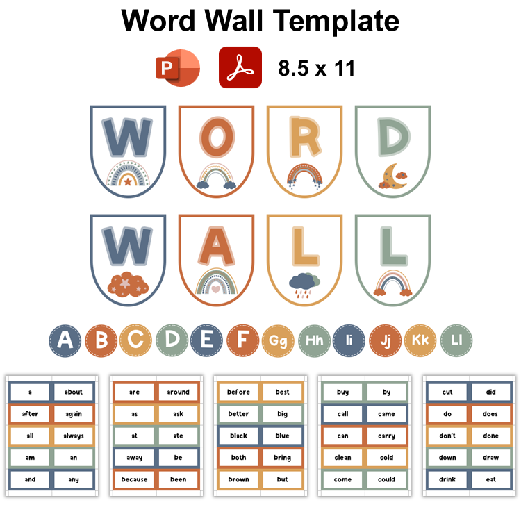 Word Wall Template - Neutral Rainbow | Editable