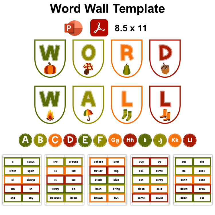 Word Wall Template - Hello Fall | Editable