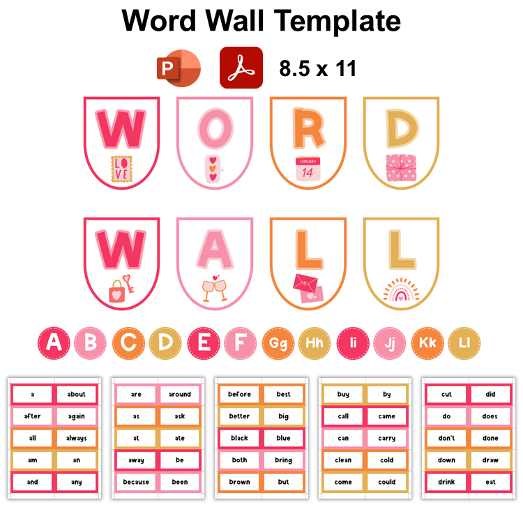 Word Wall Template - Pink Valentine | Editable