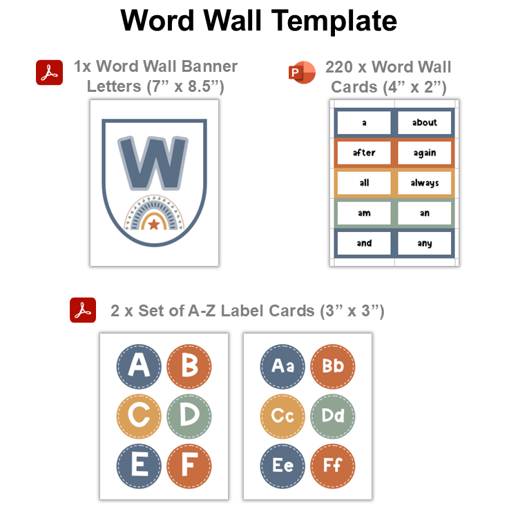 Word Wall Template - Neutral Rainbow | Editable