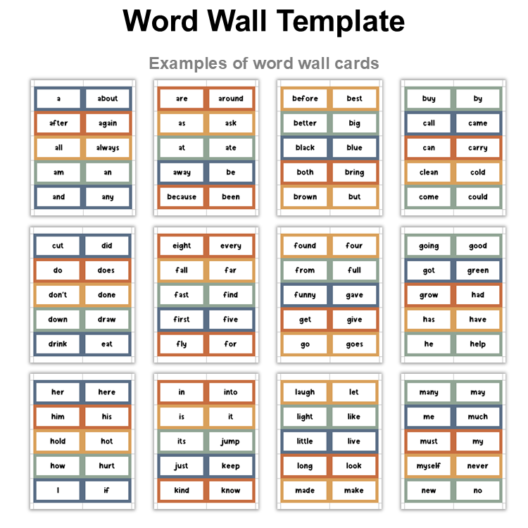 Word Wall Template - Neutral Rainbow | Editable