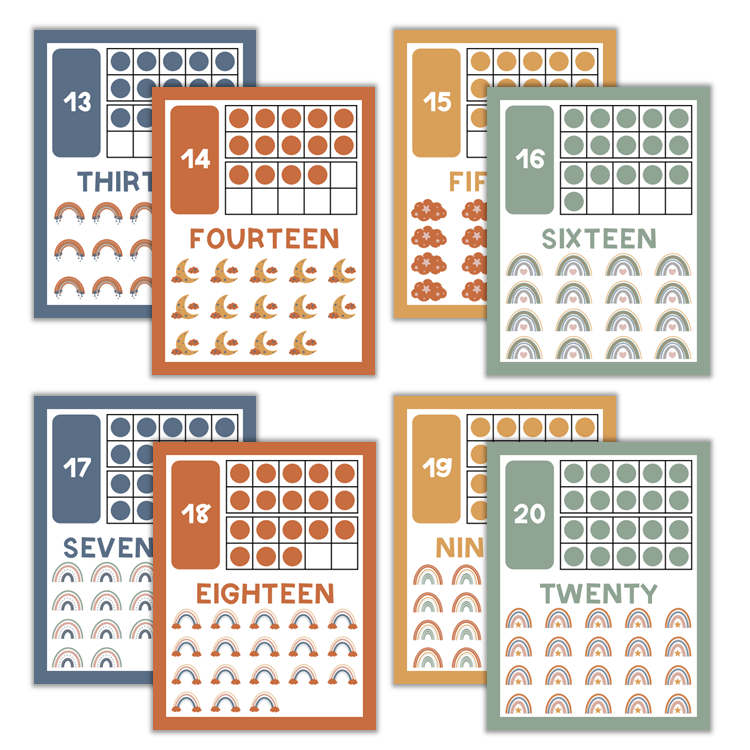 Classroom Number Posters - Neutral Rainbow