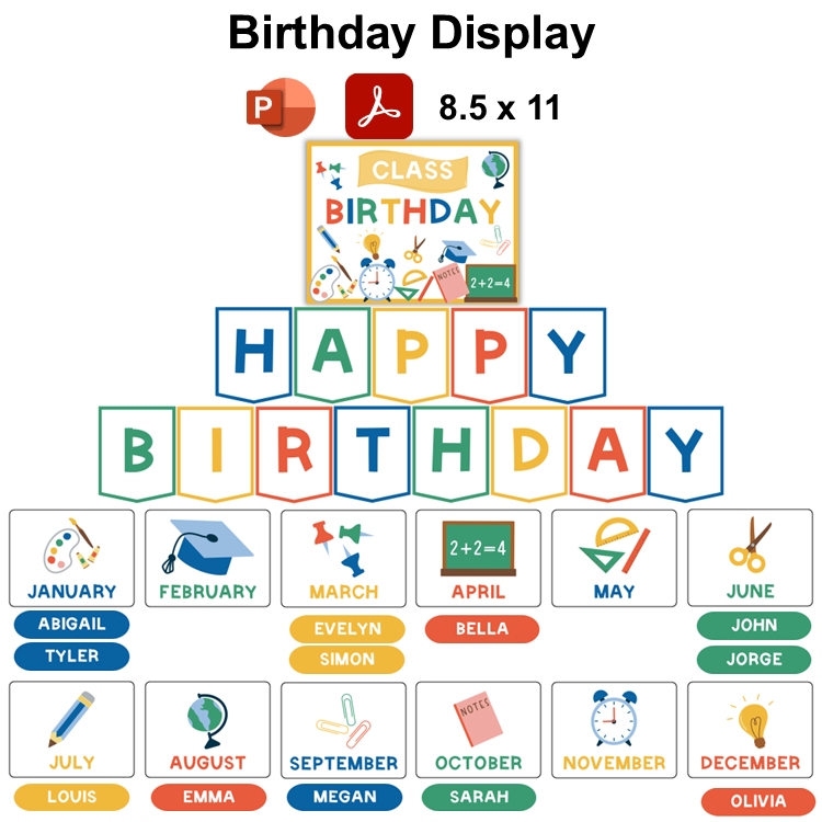 Birthday Display - School Supplies | Editable