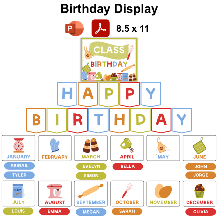 Birthday Display - Colorful Baking | Editable