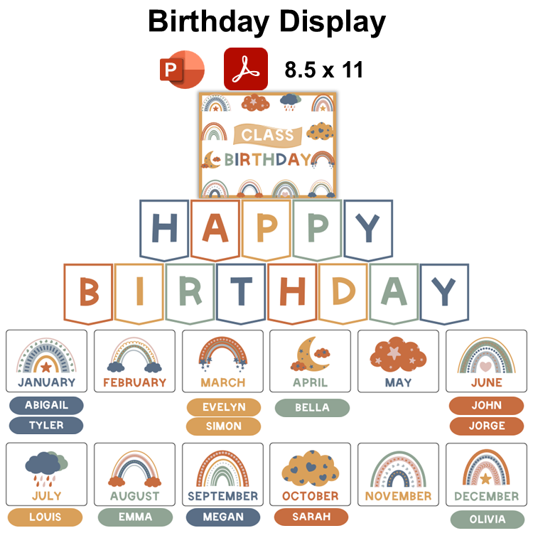 Birthday Display - Neutral Rainbow | Editable