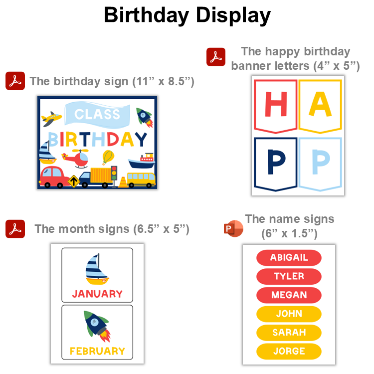 Birthday Display - Cute Transportation | Editable