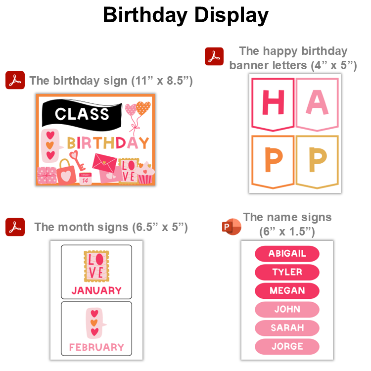 Birthday Display - Pink Valentine | Editable