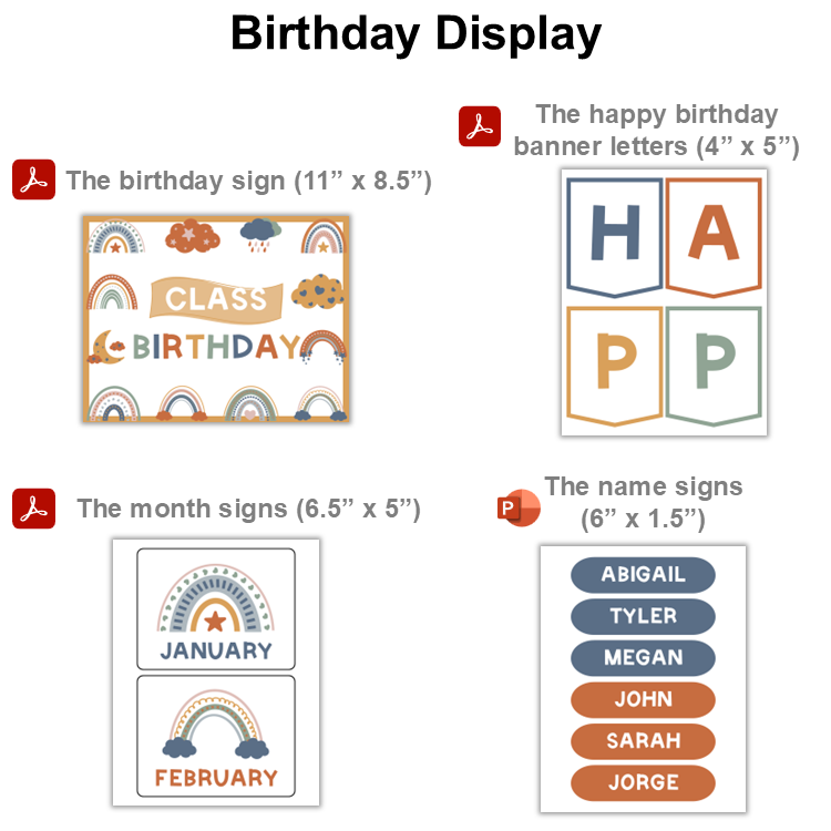 Birthday Display - Neutral Rainbow | Editable