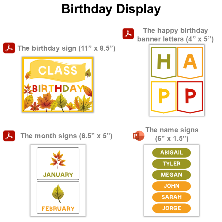 Birthday Display - Autumn Leaves | Editable