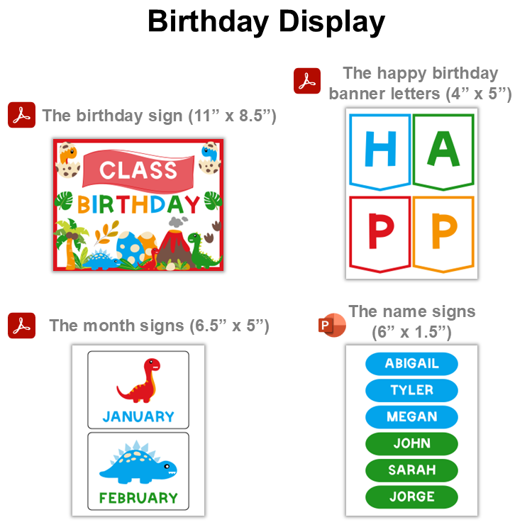 Birthday Display - Cute Dinosaur | Editable
