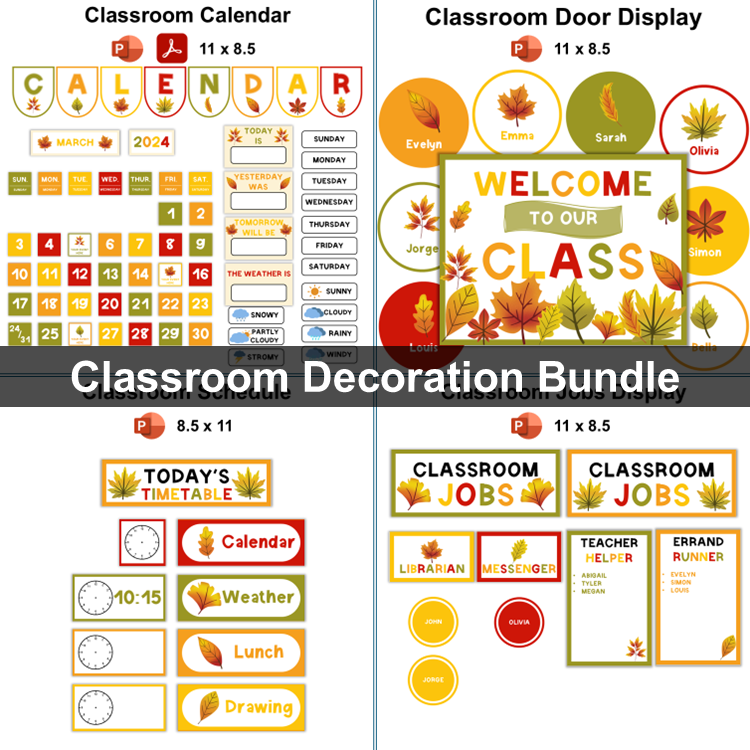 Classroom Decor Bundle - Autumn Leaves | Editable