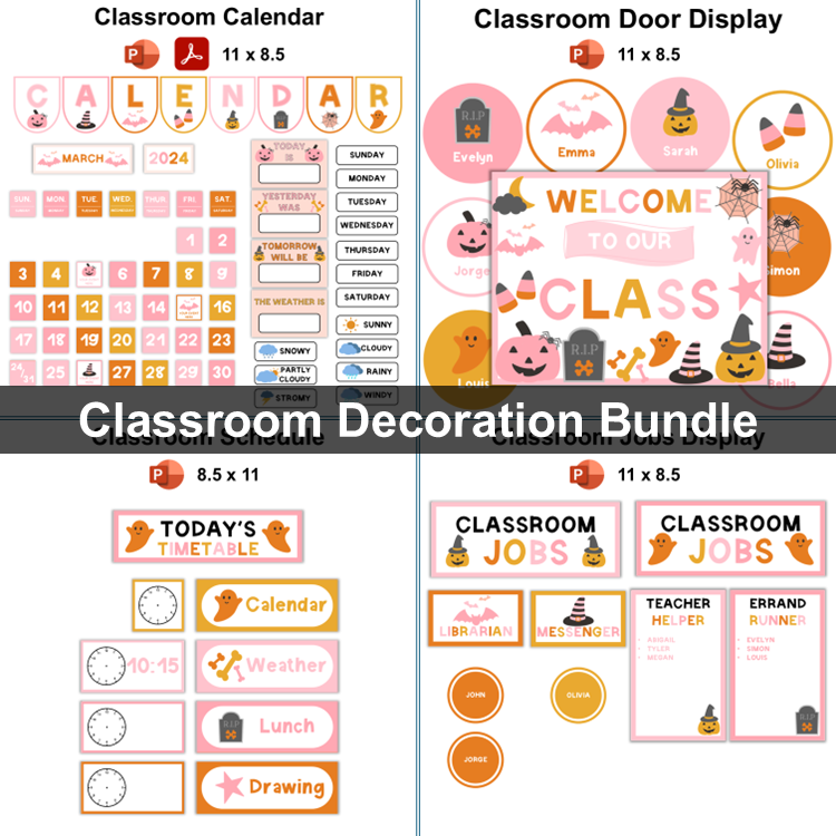 Classroom Decor Bundle - Pink Halloween | Editable