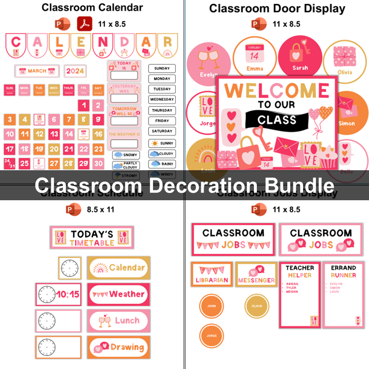 Classroom Decor Bundle - Pink Valentine | Editable