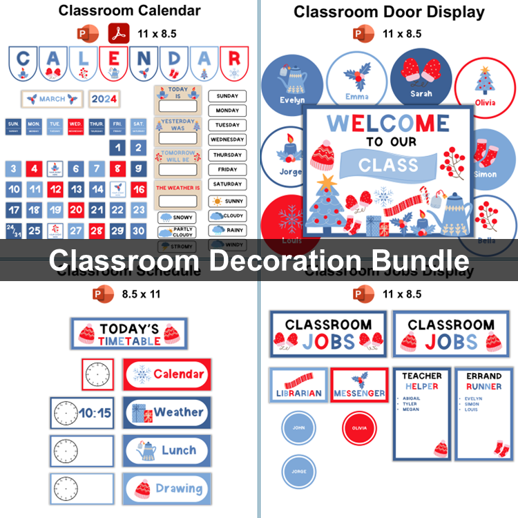 Classroom Decor Bundle - Blue Winter | Editable