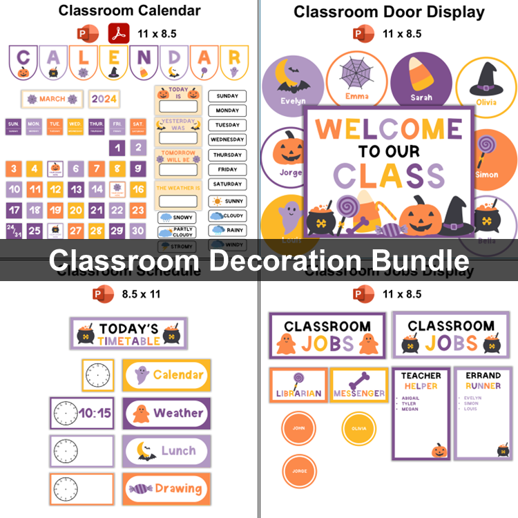Classroom Decor Bundle - Purple Halloween | Editable