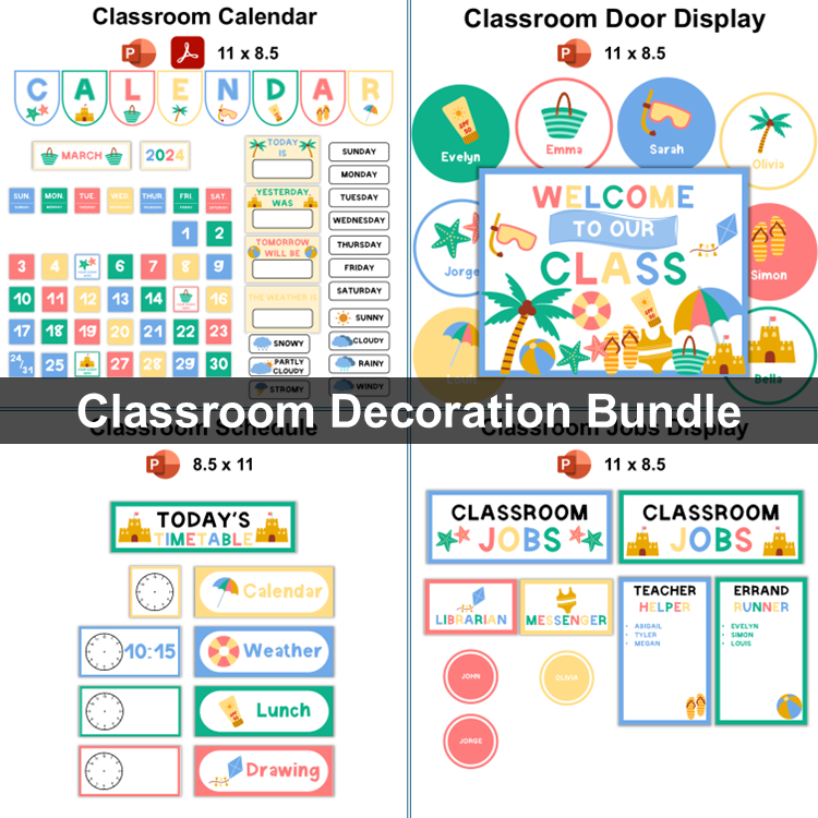 Classroom Decor Bundle - Summer Beach | Editable