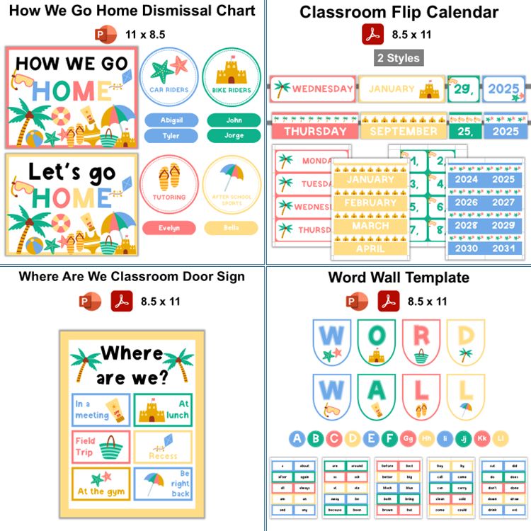 Classroom Decor Bundle - Summer Beach | Editable
