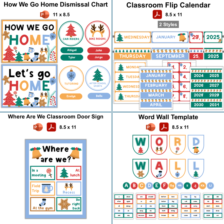 Classroom Decor Bundle - Bright Christmas | Editable