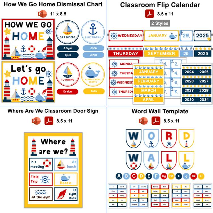 Classroom Decor Bundle - Nautical | Editable