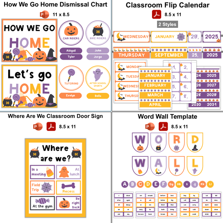 Classroom Decor Bundle - Purple Halloween | Editable