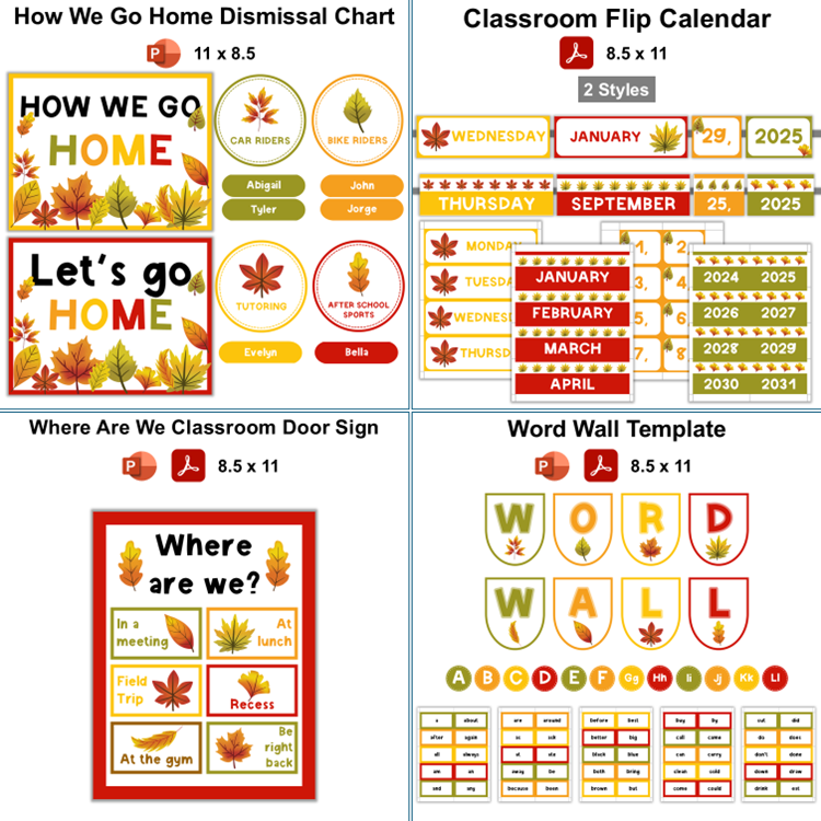 Classroom Decor Bundle - Autumn Leaves | Editable