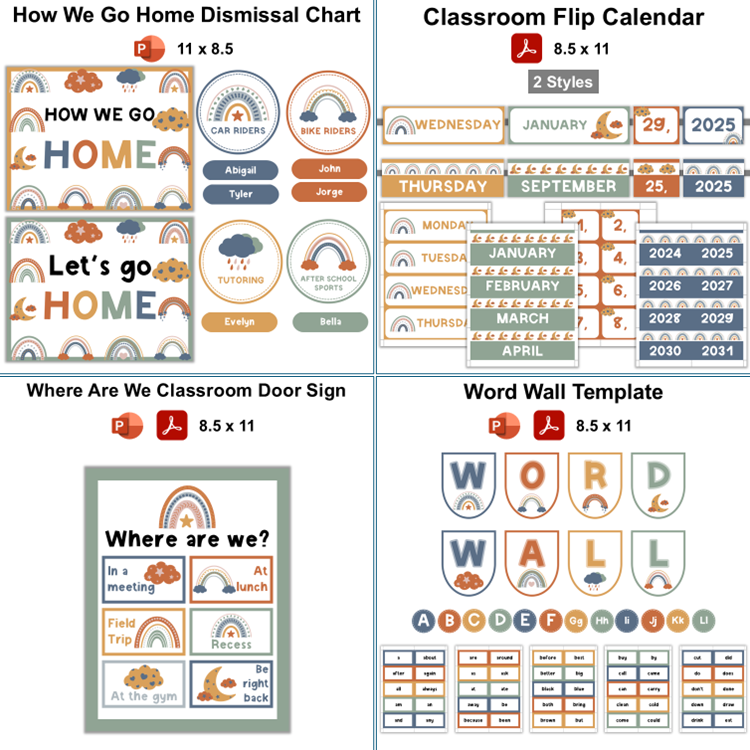 Classroom Decor Bundle - Neutral Rainbow | Editable