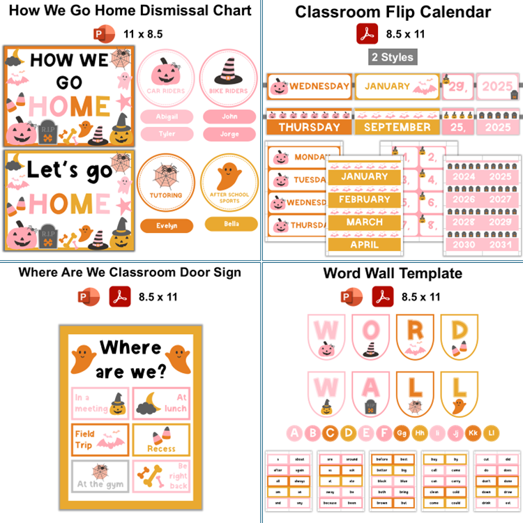 Classroom Decor Bundle - Pink Halloween | Editable