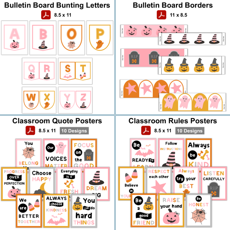 Classroom Decor Bundle - Pink Halloween | Editable