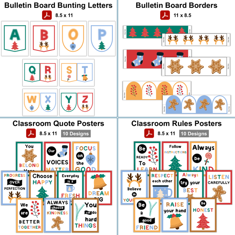 Classroom Decor Bundle - Bright Christmas | Editable