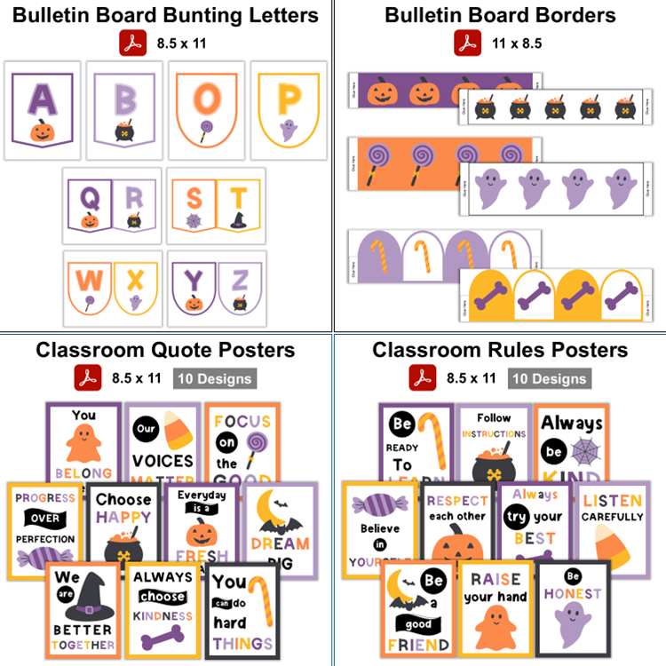 Classroom Decor Bundle - Purple Halloween | Editable