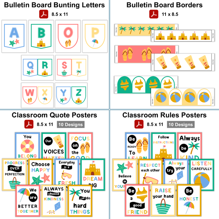 Classroom Decor Bundle - Summer Beach | Editable