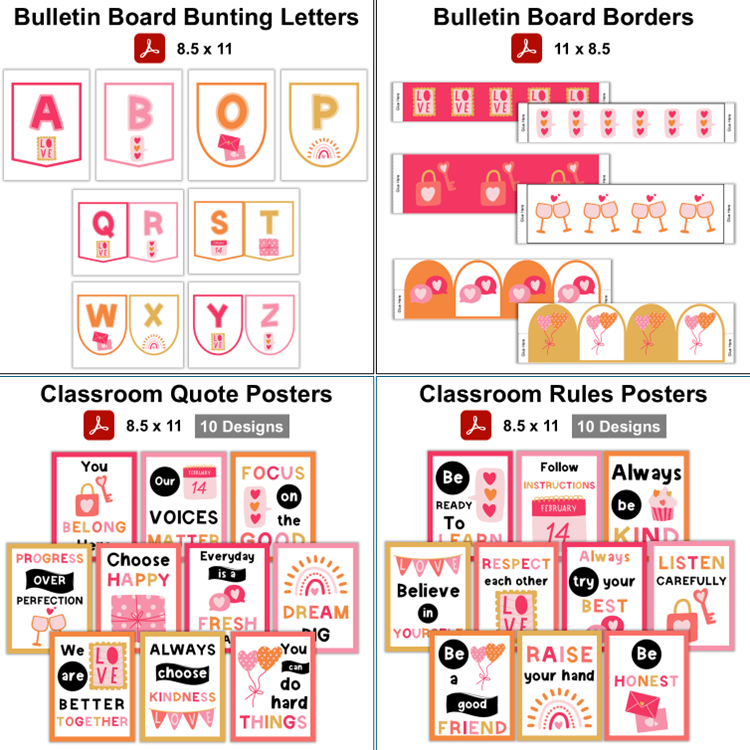 Classroom Decor Bundle - Pink Valentine | Editable