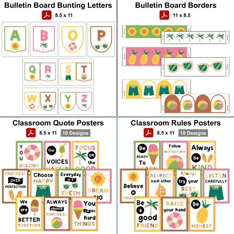 Classroom Decor Bundle - Hello Summer | Editable