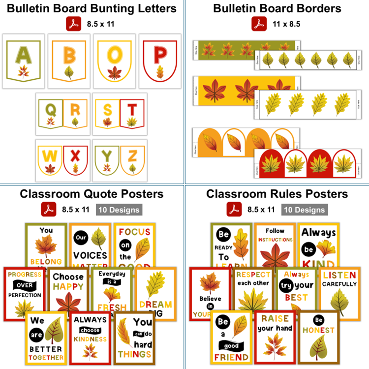 Classroom Decor Bundle - Autumn Leaves | Editable