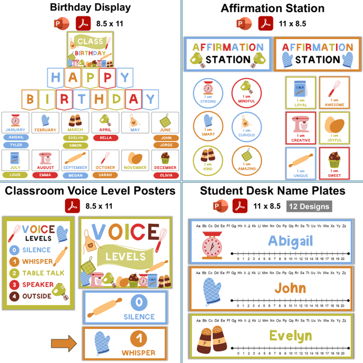 Classroom Decor Bundle - Colorful Baking | Editable