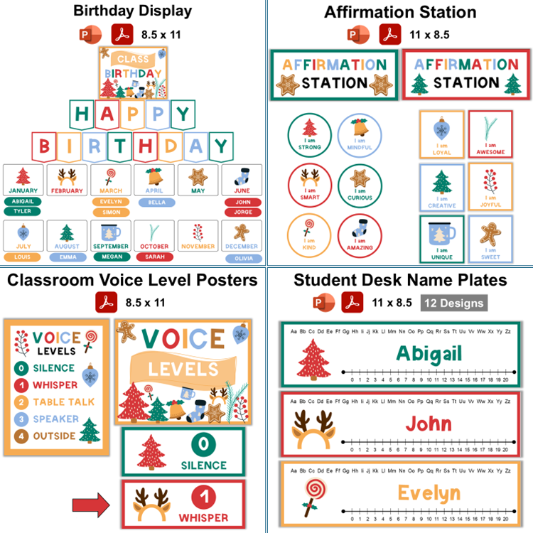 Classroom Decor Bundle - Bright Christmas | Editable