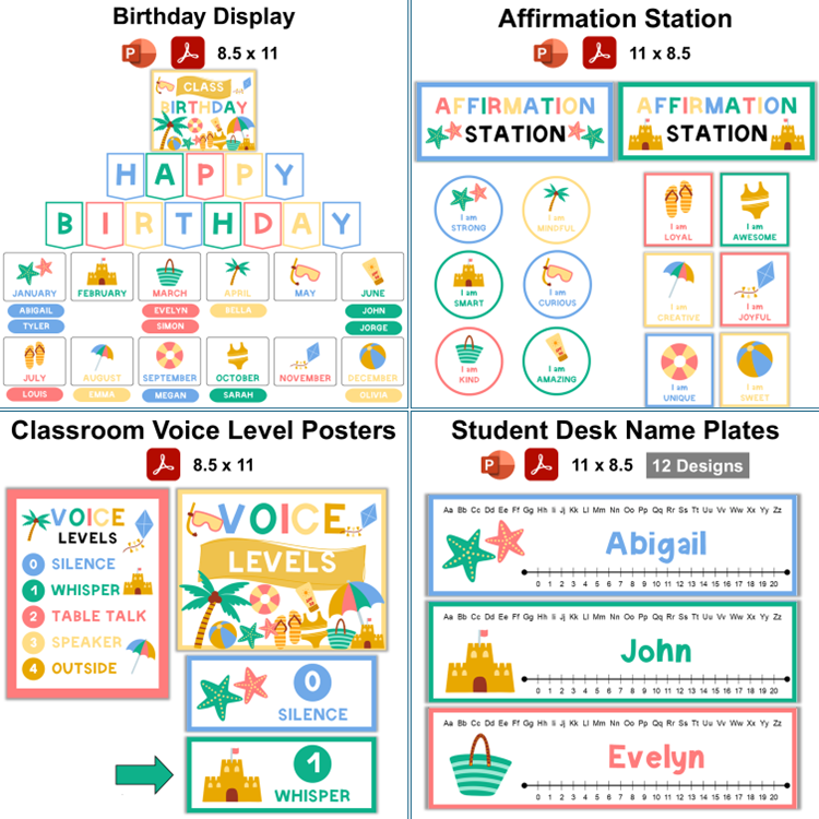 Classroom Decor Bundle - Summer Beach | Editable