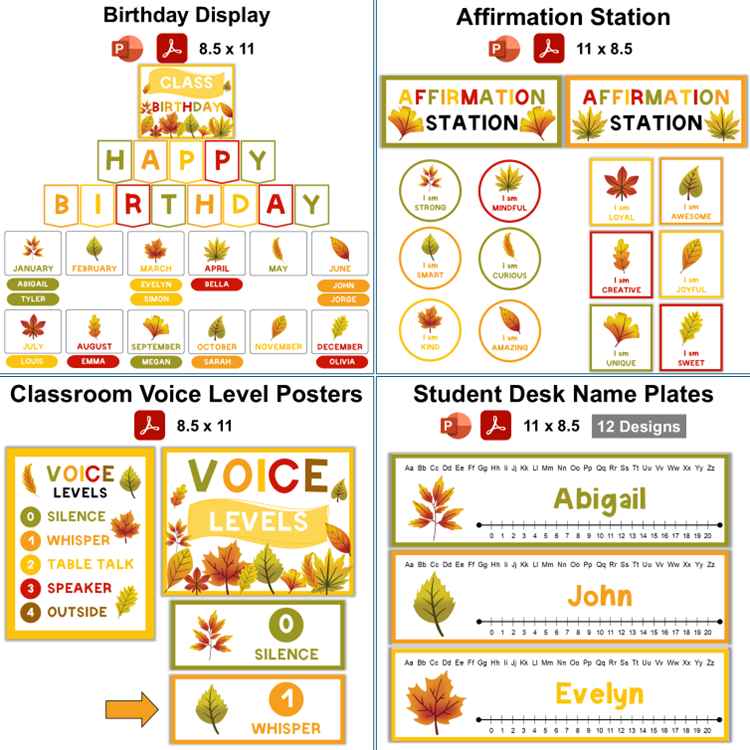 Classroom Decor Bundle - Autumn Leaves | Editable