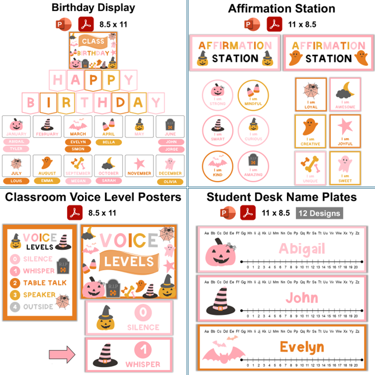 Classroom Decor Bundle - Pink Halloween | Editable